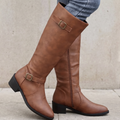 Women's Pointed-Toe Faux Leather Chunky-Heel Side-Zip Boots — Brown