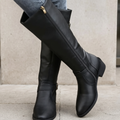 Women's Pointed-Toe Faux Leather Chunky-Heel Side-Zip Boots — Black