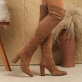 Women's Pointed Faux-Suede Over-Knee Boots in light brown.