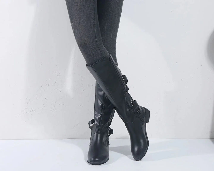 Women's Riding-Detail Adjustable Ankle Boots in black.