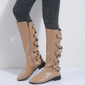 Women's Riding-Detail Adjustable Ankle Boots in khaki.