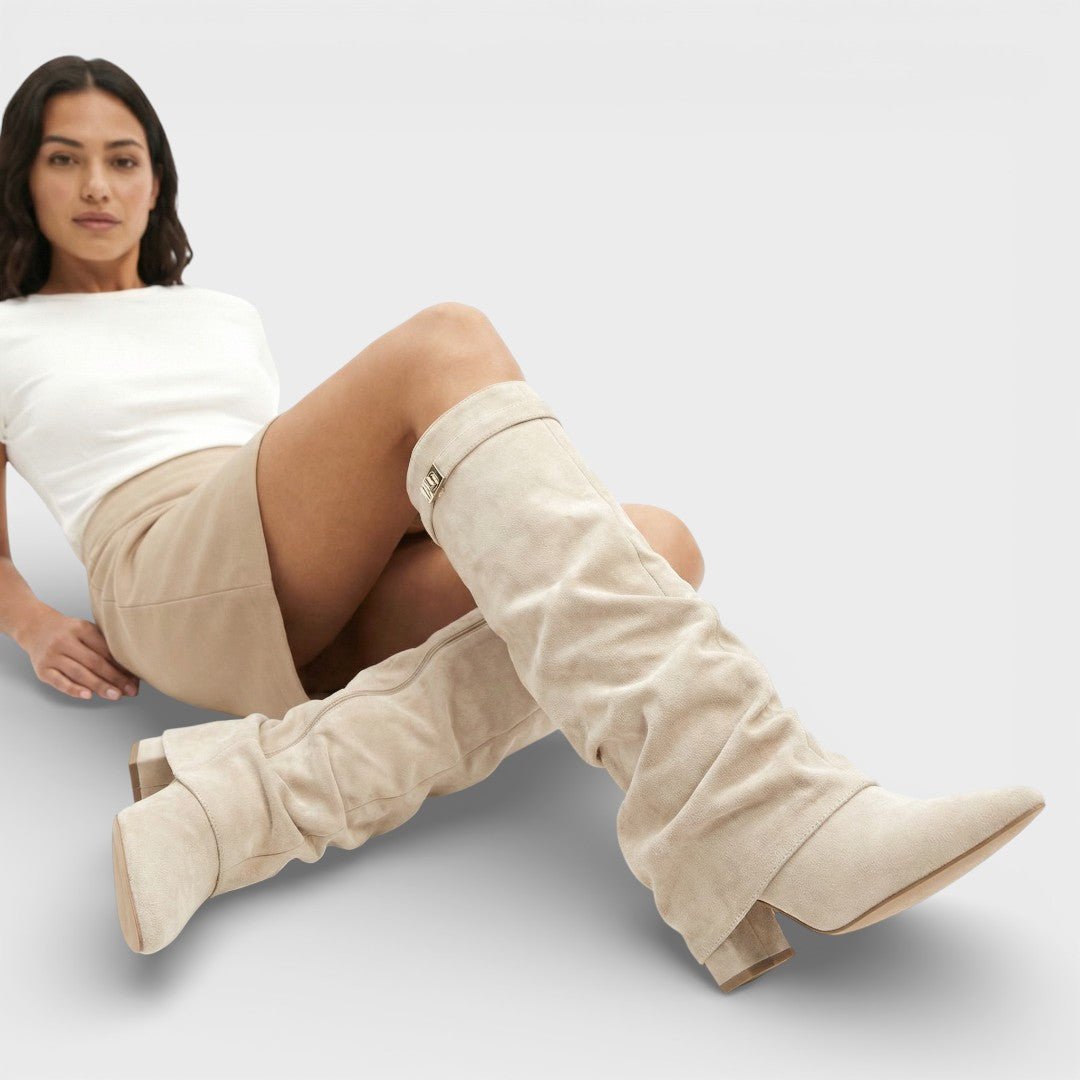 Women's Ruched Faux Leather Side-Zip Boots.