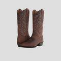Women's Stitched Western Block-Heel Boots in brown.