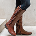 Women's Knee-High Lace-Up Leather Boots, Warm-Lined — Brown