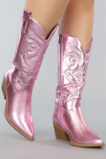 Women's White Western Pull-On Booties in pink.