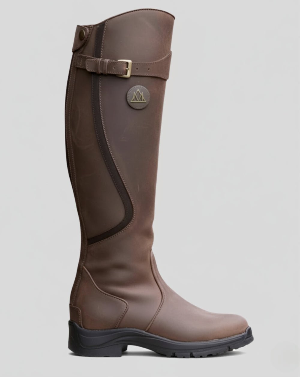 Women's Wide-Fit Water-Repellent Leather Boots in chestnut brown.